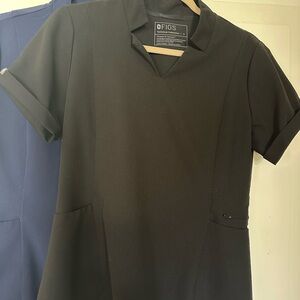 FIGS Black Mini Scrub Dress with V-Notch Collar